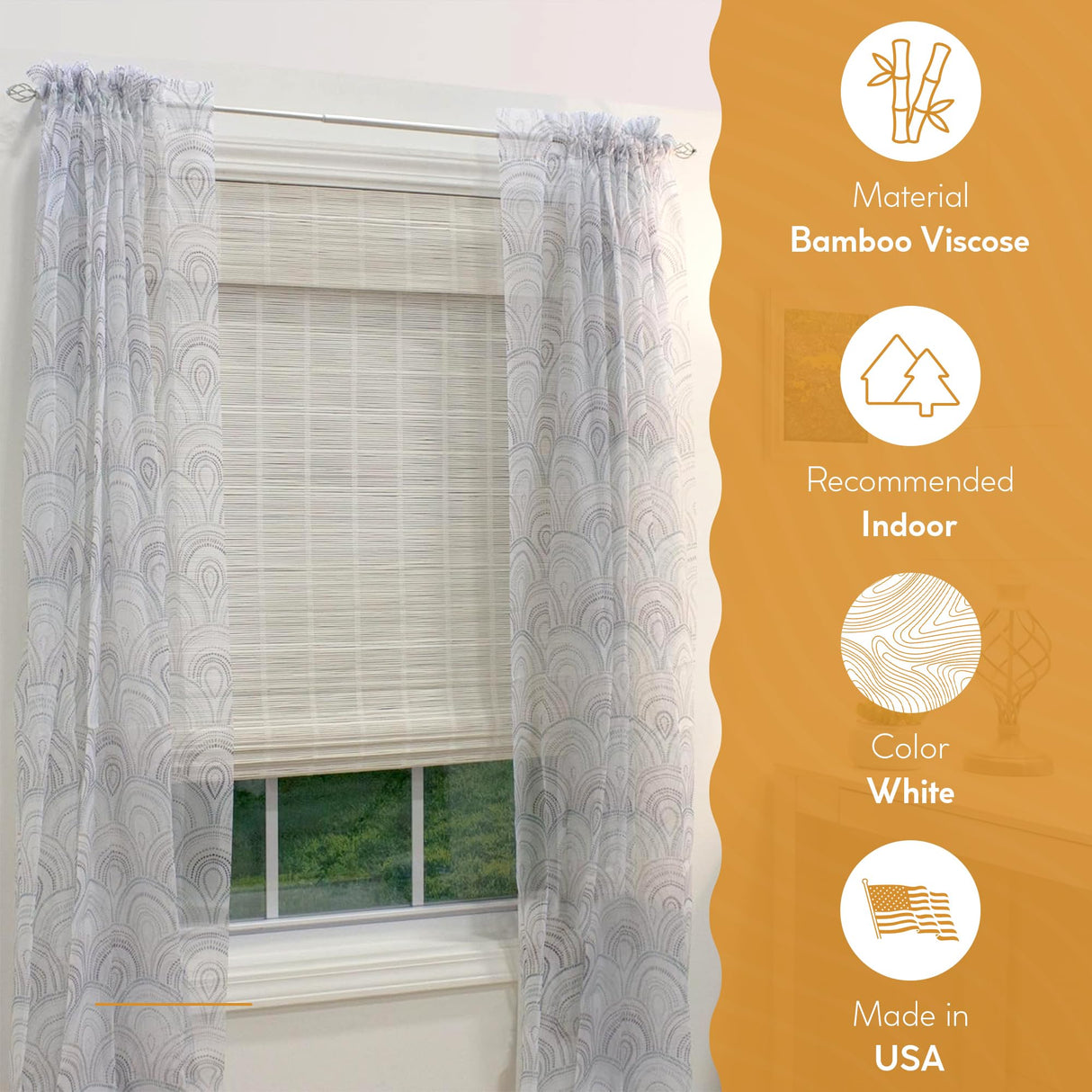 Radiance Cordless Bamboo Roman Shades for Windows - Bamboo Blinds for Semi-Private Light Control - Easy to Lift & Fold Up Window Shades - White - 39" W x 64" L - (2215338E) Radiance