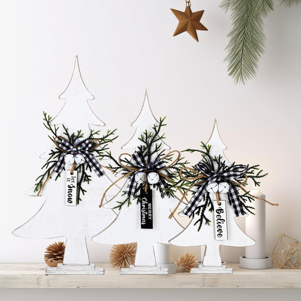 Geetery 3 Pcs Wooden Christmas Trees Table Decor Wood Tabletop Decors Retro Xmas Tree Table Topper Sign Christmas Tall Standing Rustic Wood Christmas Trees Centerpiece for Christmas Winter Holiday Geetery