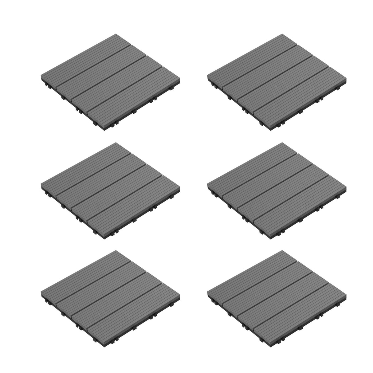 Interlocking Deck Tiles - 6-Pack Wood Plastic Composite Patio Tiles - Outdoor Flooring for Balcony, Porch, and Garage by Pure Garden (Dark Gray) Pure Garden