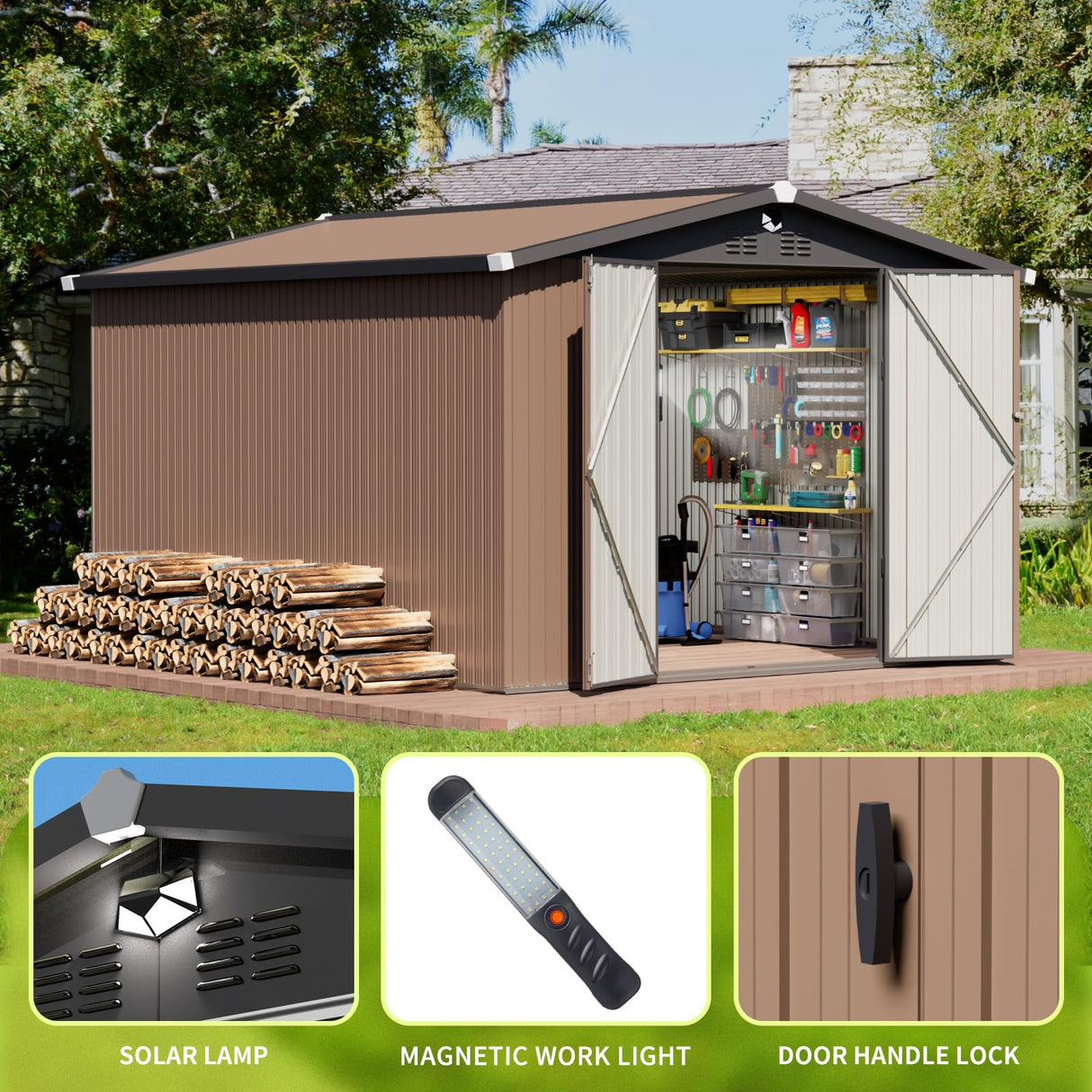 Metal Storage Shed,Outdoor Storage Building 10x12,Large Backyard Sheds with Lockable Doors,Waterproof Outside Storage Shed Sannwsg