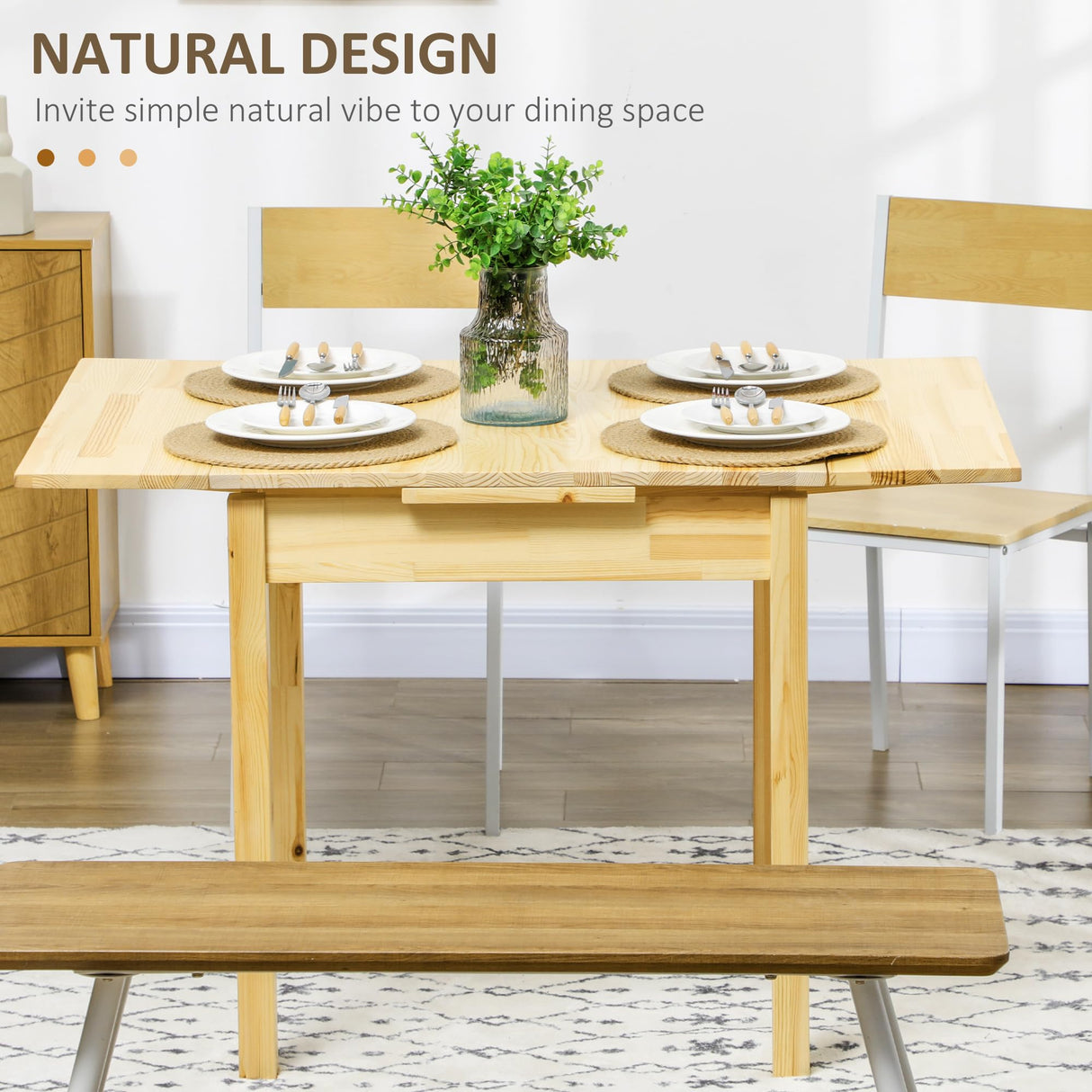 HOMCOM Folding Dining Table, Pine Wood Drop Leaf Table, Foldable Kitchen Table for Small Spaces, Natural HOMCOM