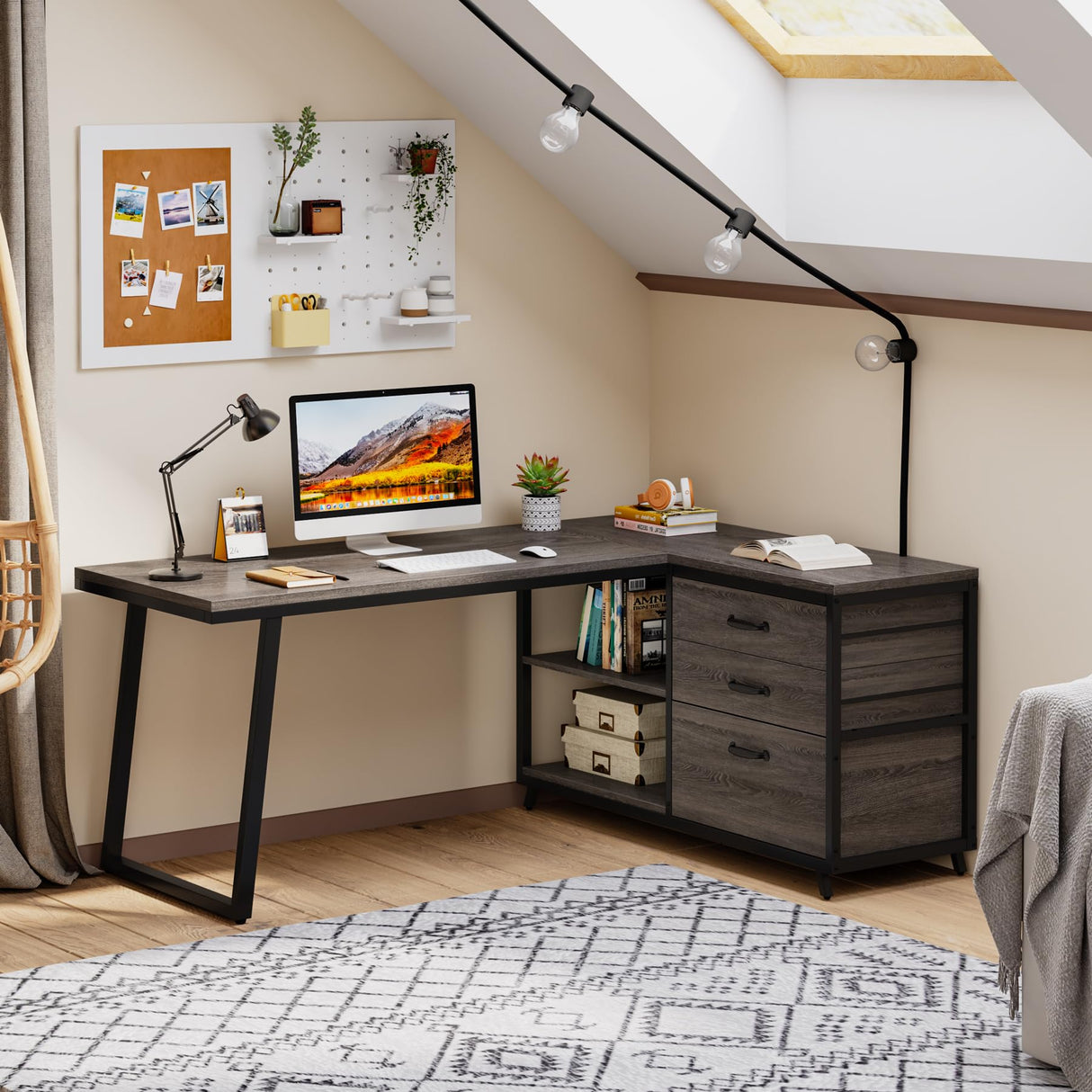 Tribesigns L-Shaped Desk with 3 Drawers, Reversible Corner Home Office Computer Desk with Shelves, 53-Inch Industrial PC Desk Study Writing Table Workstation for Small Space, Grey Tribesigns