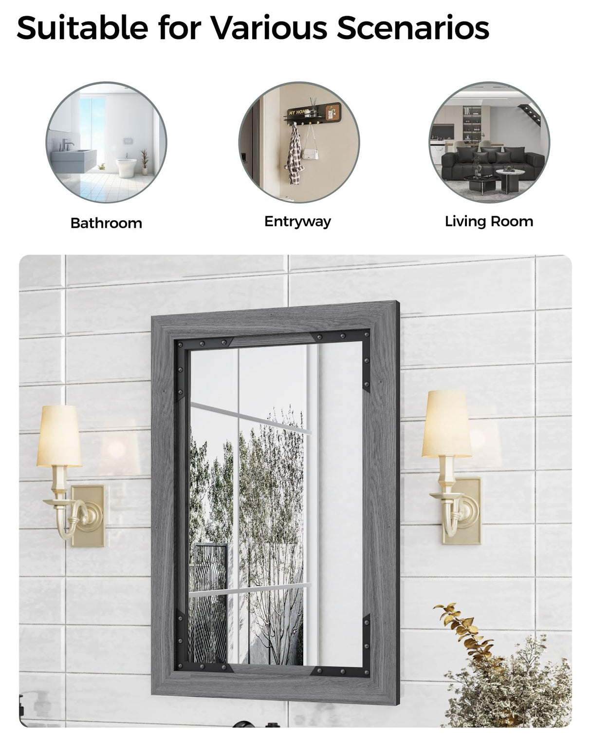 FLYJOE Medicine Cabinet Mirror 20 x 26 Inch Farmhouse Bathroom Mirror Door Solid Wood Storage Cabinet with Adjustable Shelves, Wall Mounted for Bathroom Living Room, Grey FLYJOE