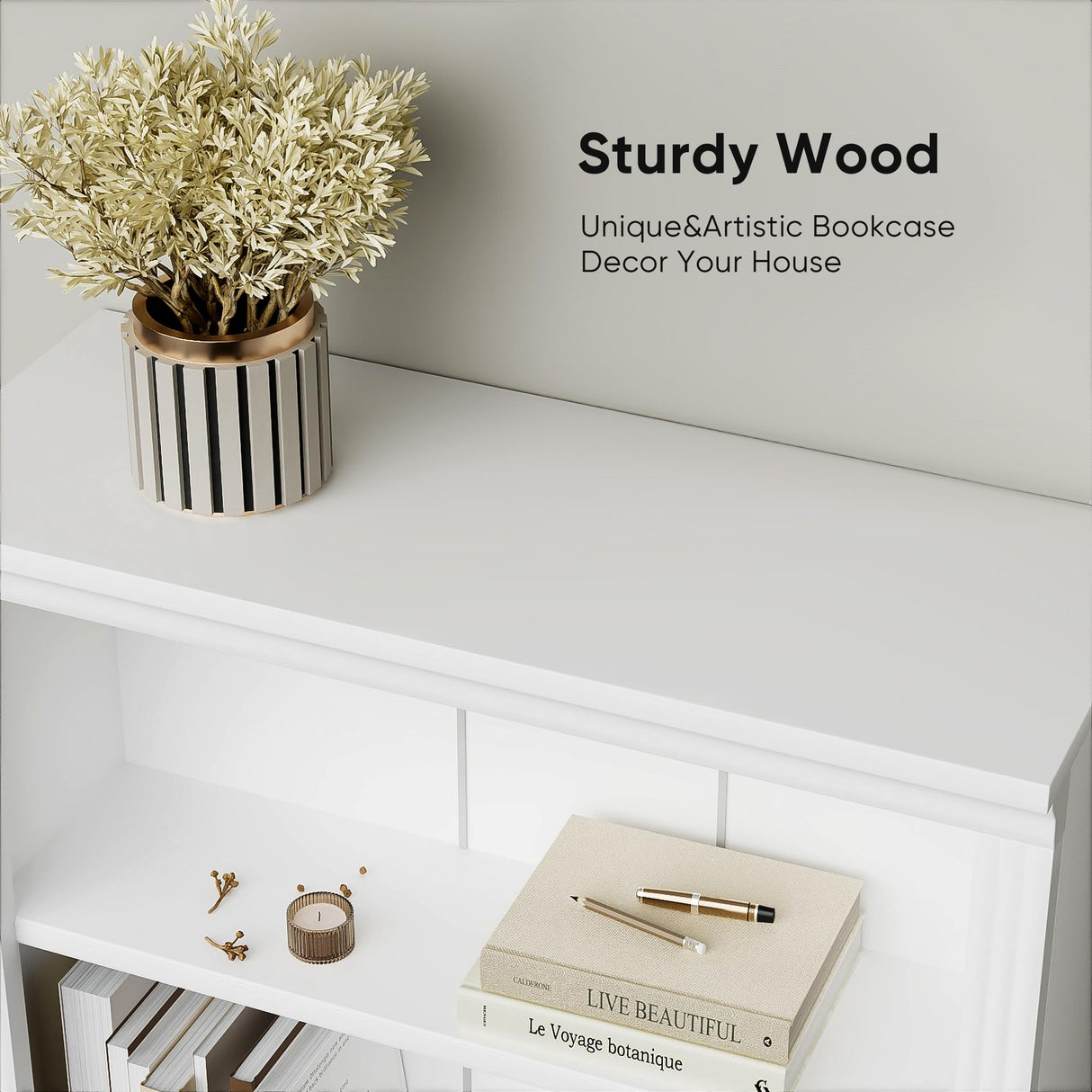 Furniwell 72" White 5-Shelf Tall Bookcase with Modern Design and Large Storage Capacity Furniwell