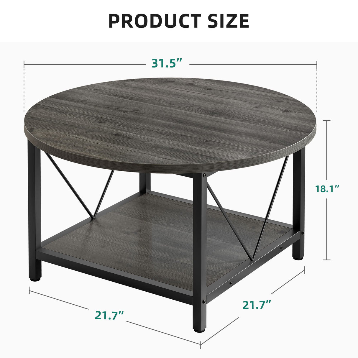 YITAHOME Coffee Tables for Living Room, Round Small Coffee Table with Storage, 2 Tier Modern Coffee Table, Wood Circle Center Table with Metal Frame, Dark Grey YITAHOME