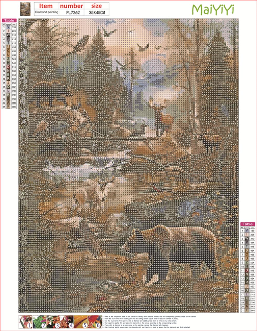 MaiYiYi Wild Forest Diamond Painting by Numbers, 5D Full Round Drill Black Bear Diamond Painting Cross Stitch Kit, Elk Crystal Diamond Painting Set for Adult Beginners Wall Art Decor (35X45 CM) MaiYiYi