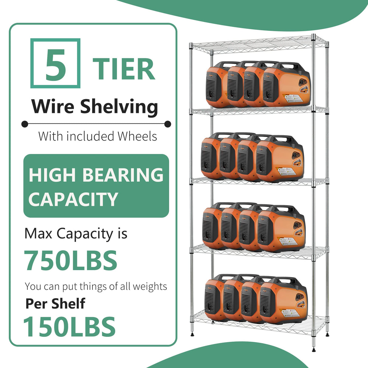 FDW 24" L×14" W×60" H Wire Shelving Unit Metal Shelf with 5 Tier Layer Rack Strong Steel for Restaurant Garage Pantry Kitchen Garage,Chrome FDW