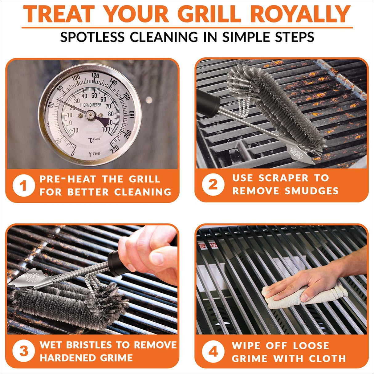 BBQ Grill Brush and Scraper 18" | Stainless Steel Cleaning Brush Accessories | Best for Weber Gas, Charcoal, Porcelain, Cast Iron, All Grilling Grates Grill Spark