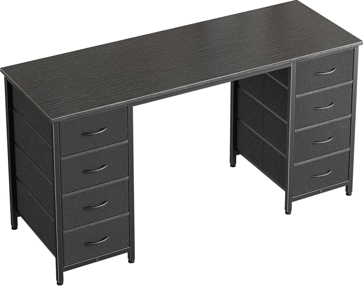 Huuger 47 Inch Computer Desk with 8 Drawers, Office Desk Work Desk for Home Office, Study, Gaming Desk with Fabric Drawers, Large Storage, Black Huuger