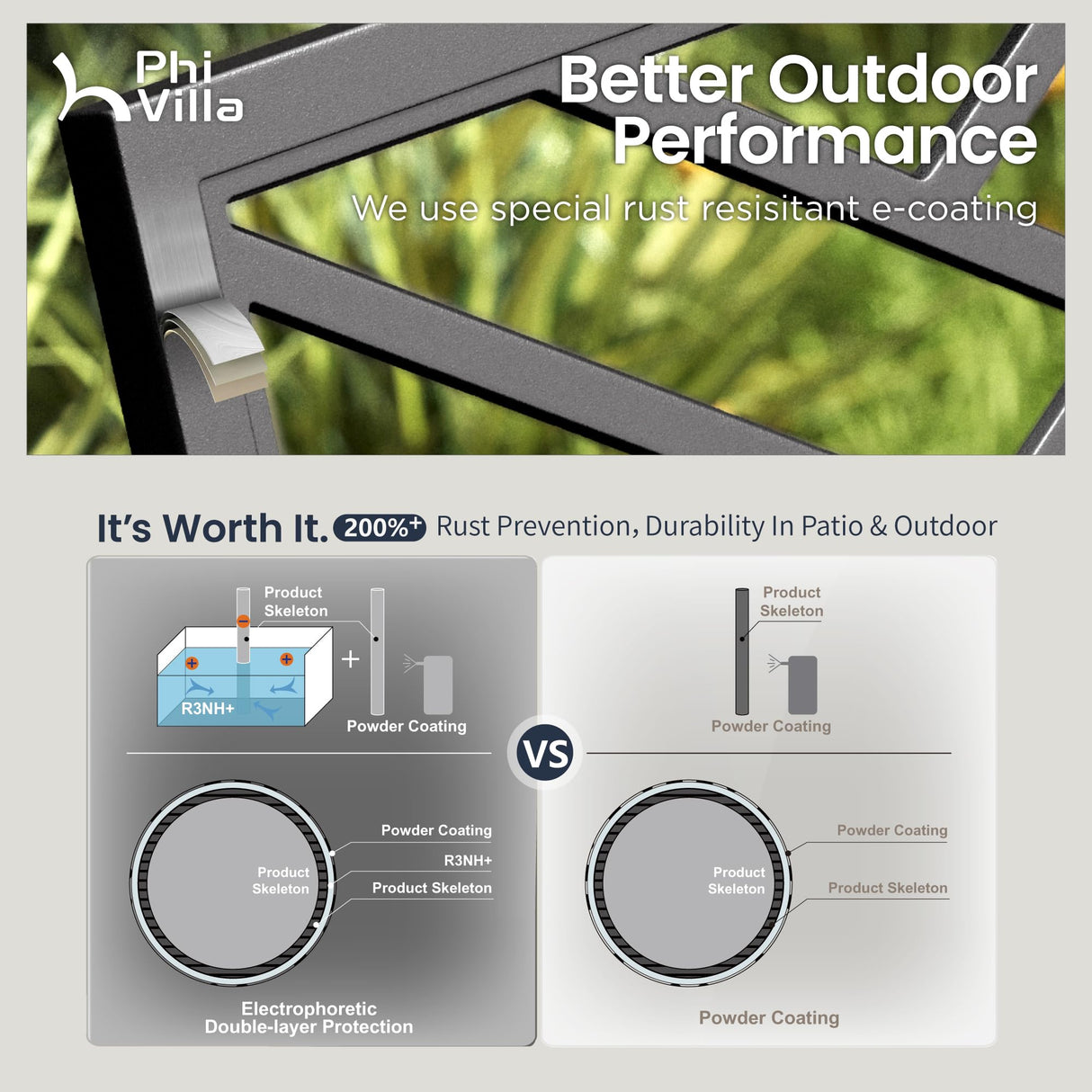 PHI VILLA 43 Inch Cast Iron Steel Frame Outdoor Garden Bench, Patio Furniture Chair Bench w/Line Pattern Design Backrest, Slatted Seat for Park, Yard, Porch - Black PHI VILLA