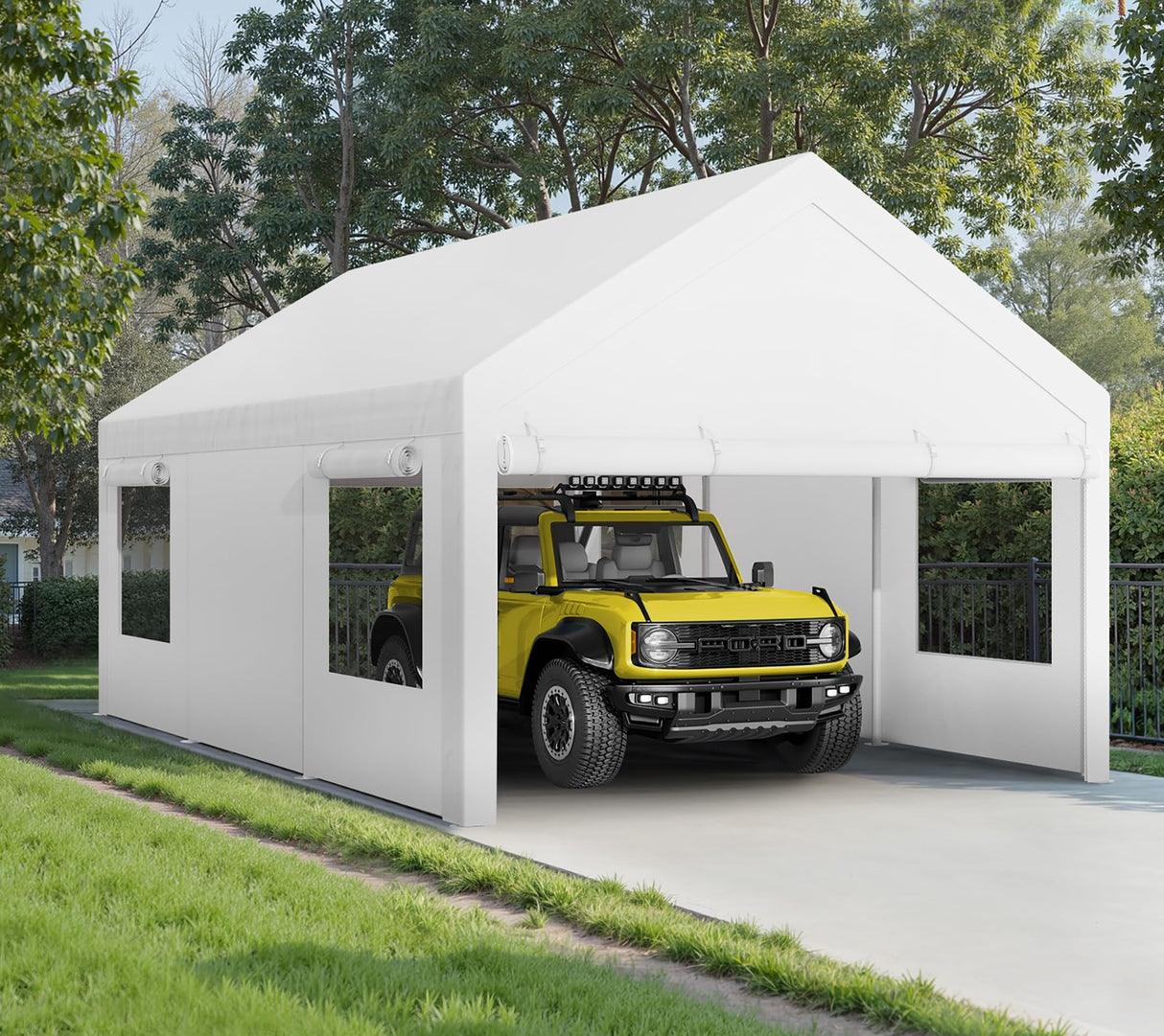 Walsunny Carport 10x20ft Heavy Duty Carport Canopy with Roll-up Ventilated Windows, Portable Garage with Removable Sidewalls, Car Canopy with All-Season Tarp for Car, SUV, Truck, Boat Walsunny