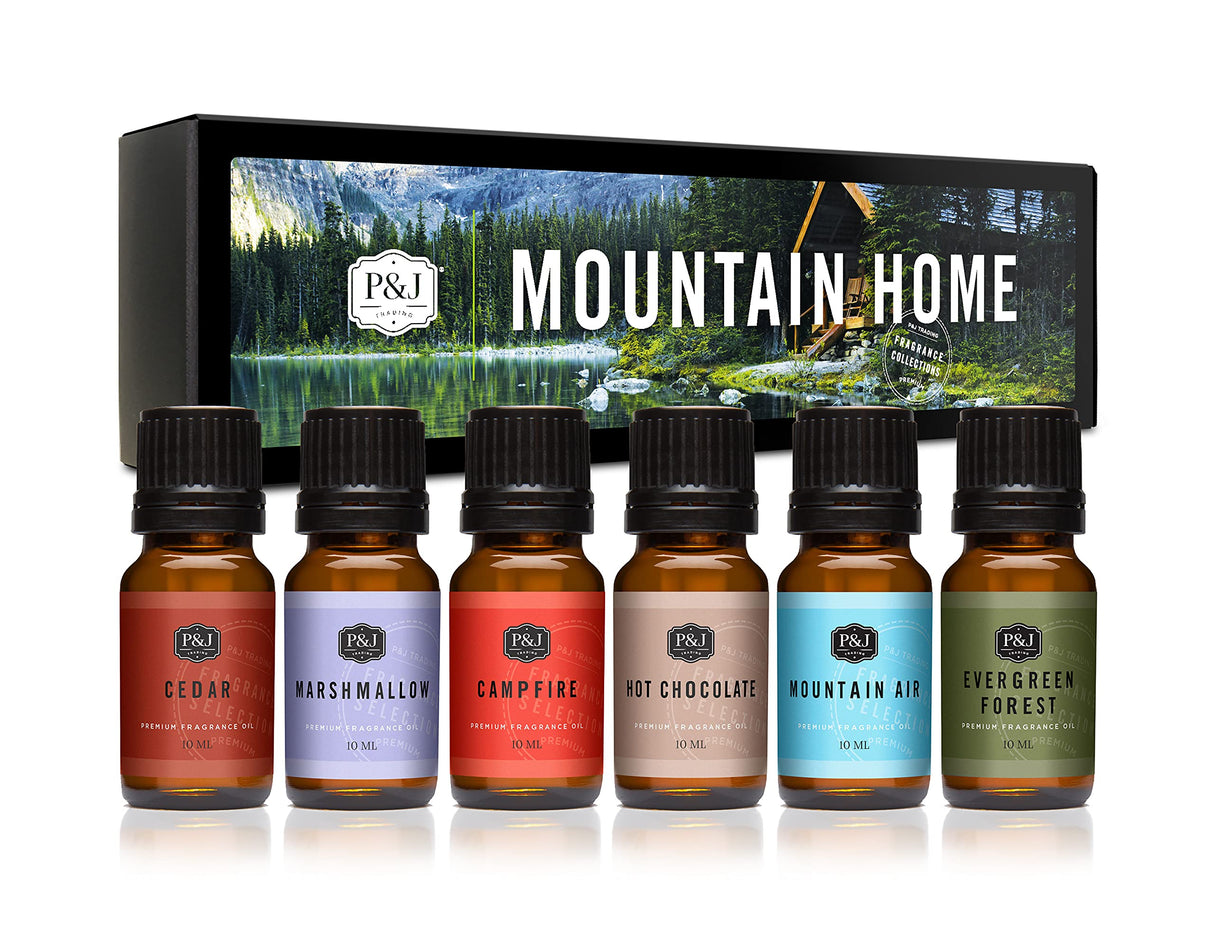 P&J Trading Fragrance Oil Mountain Home Set | Cedar, Marshmallow, Campfire, Hot Chocolate, Mountain Air, Evergreen Forest Candle Scents for Candle Making, Freshie Scents, Soap Making Supplies P&J Trading