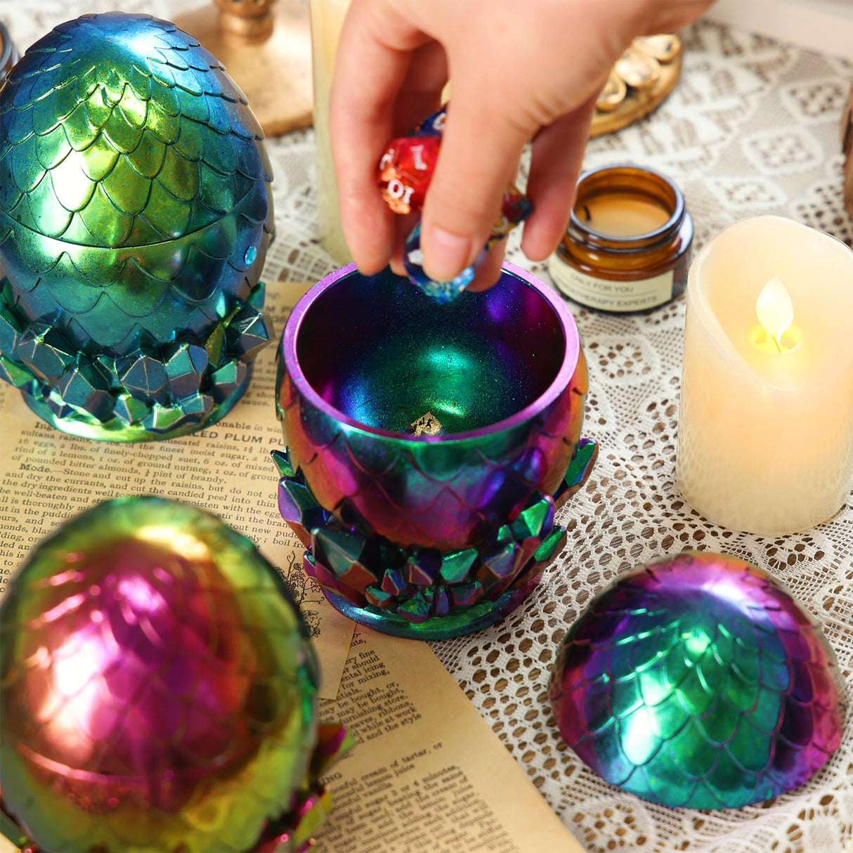 LET'S RESIN Dragon Egg Resin Molds, Large Resin Jar Resin Epoxy Molds with Lid and Crystal Cluster Base, Lifelike Dinosaur Egg Silicone Molds for Epoxy Resin, DIY Craft LET'S RESIN