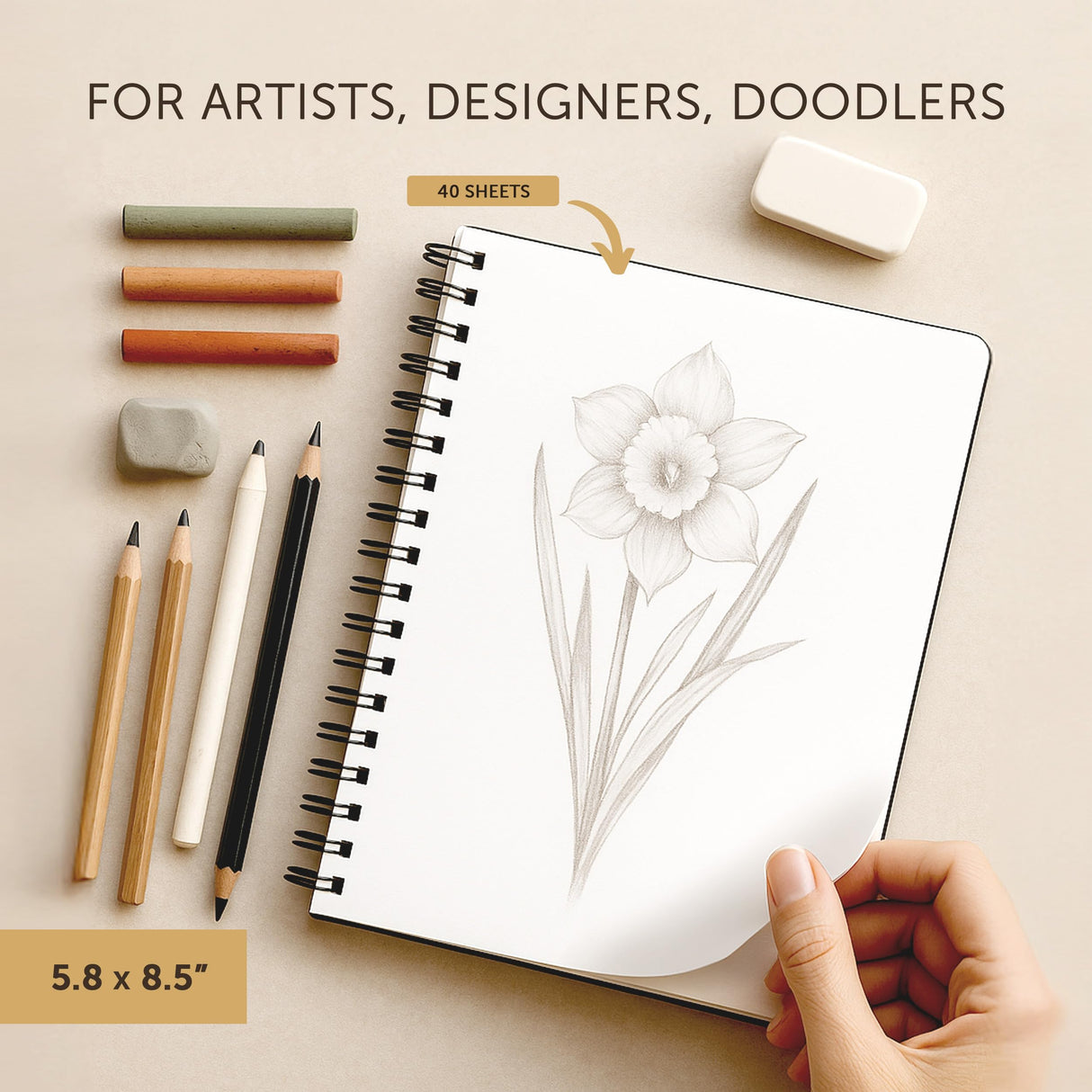 Artist’s Sketchbook Hardcover – 200GSM Very Thick Paper – Spiral Sketch Book for Drawing and Mixed Media – Sketch Pad, Art Book - 5.8 x 8.5, 40 Sheets / 80 Pages String & Space