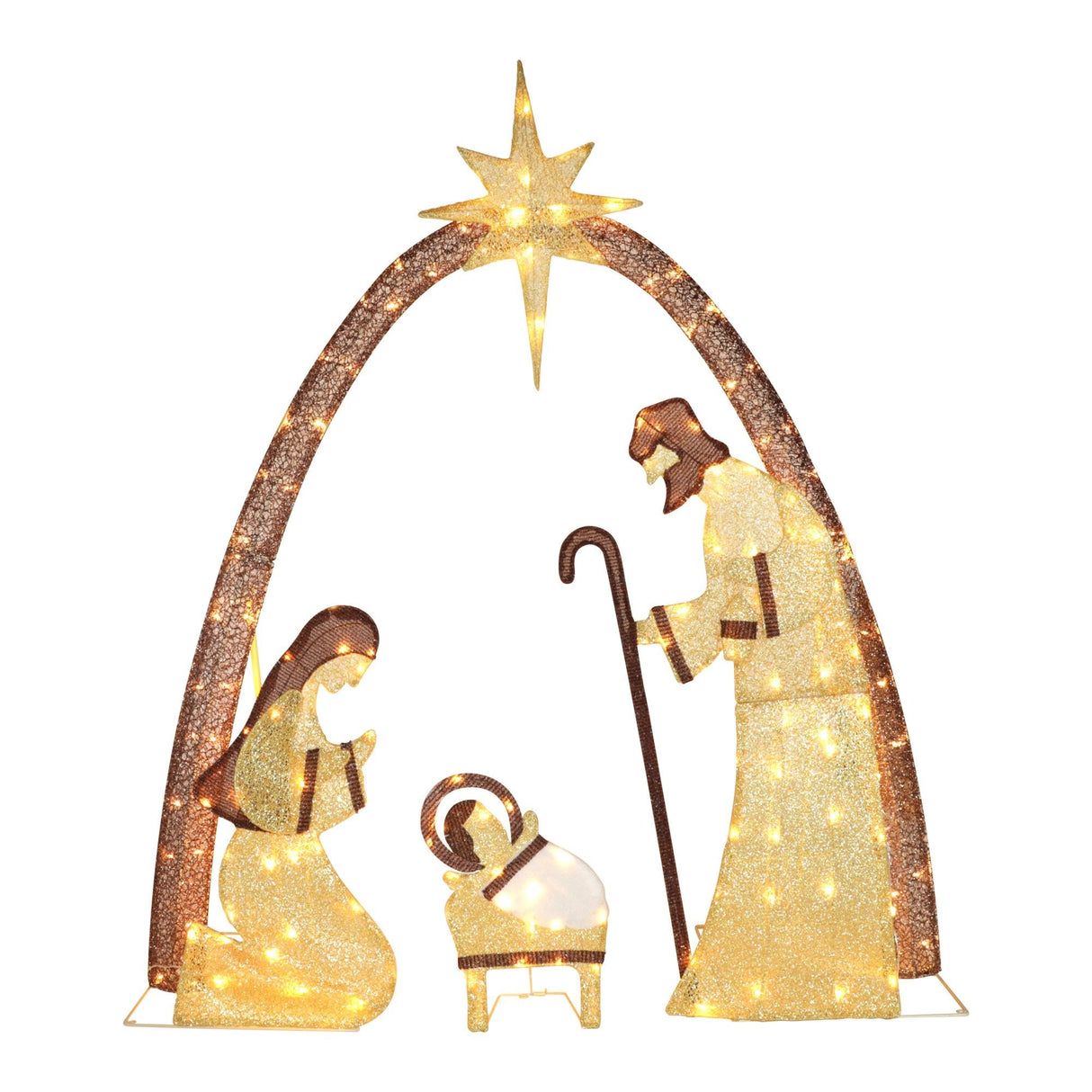 MUPATER Lighted Outdoor Christmas Decoration Nativity Scene, Lighted Christmas Yard Decor Set for Lawn and Home Holiday Party with Lights, Zip Ties and Ground Stakes, Gold MUPATER