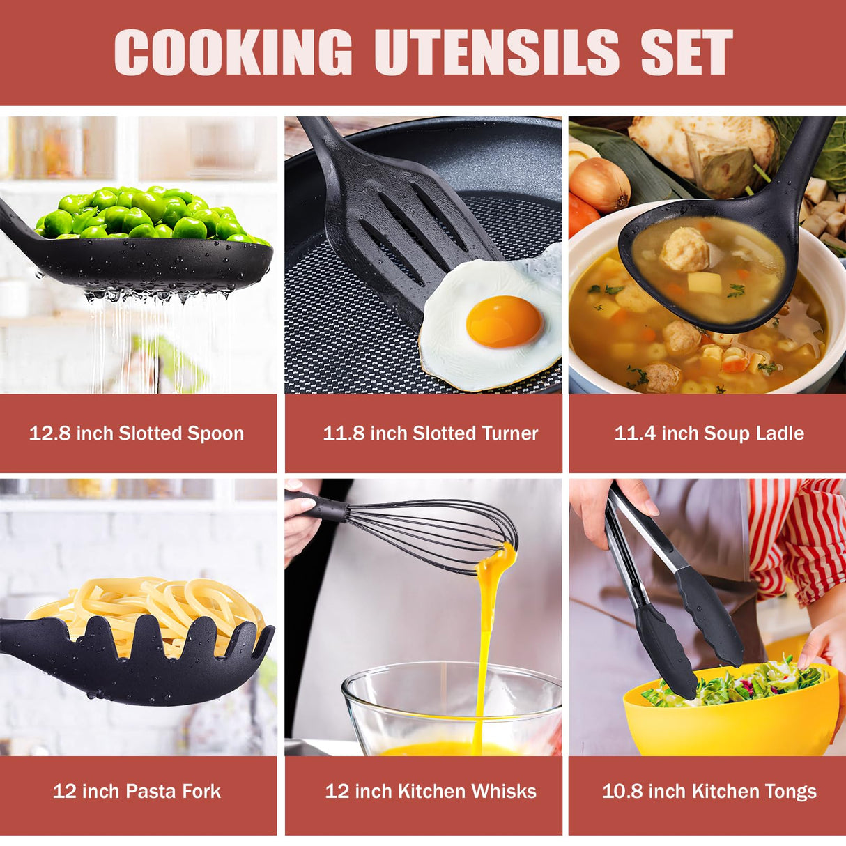 RAXCO Kitchen Utensils Set for Cooking-7 Cooking Utensils,6 Knife set Black,5 Utensil Sets,utensilios de cocina(18-in-1) RAXCO
