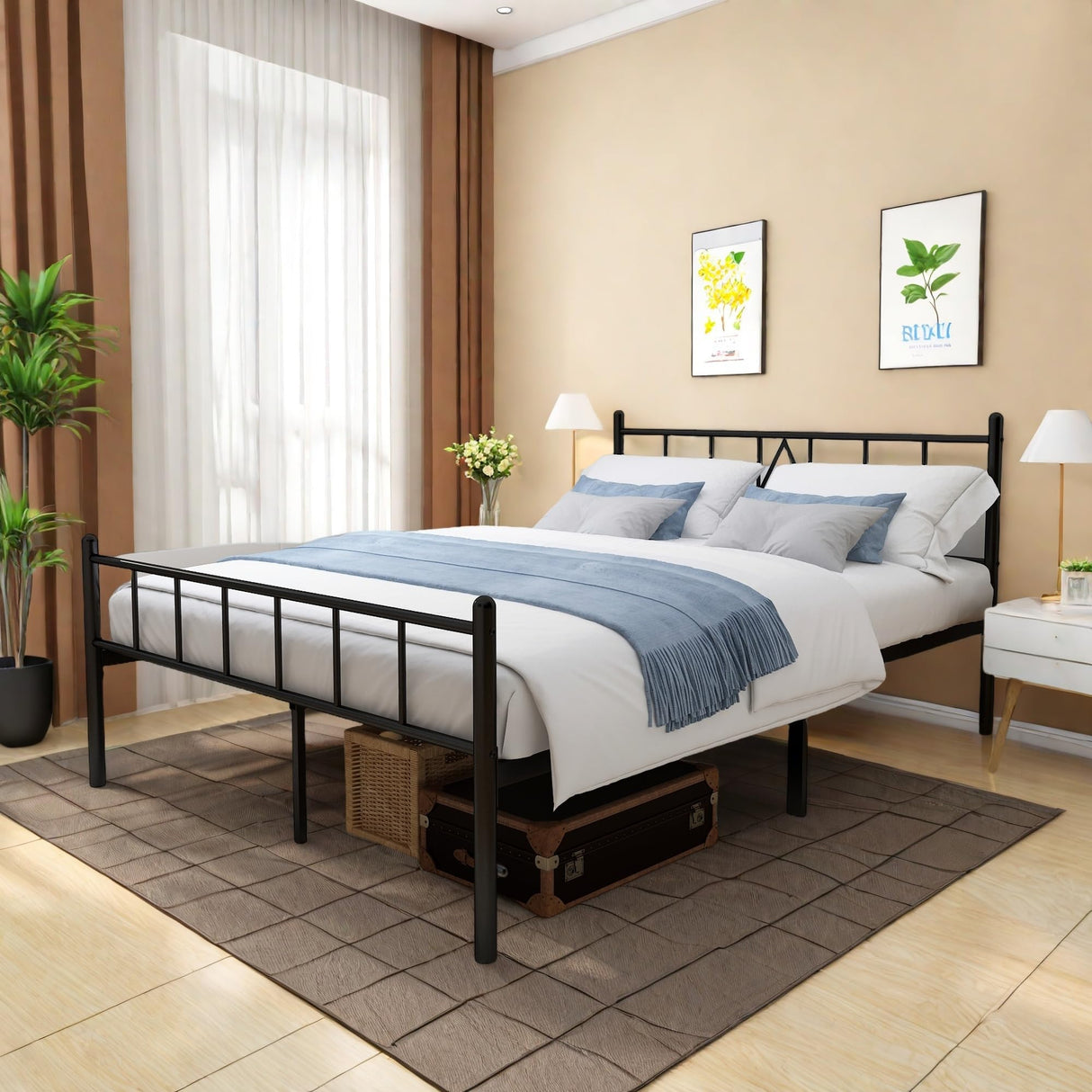 FONTOI Full Size Bed Frame, 14 Inch Metal Platform Bed with Iron-Art Headboard & Footboard, Classic Bed Frame with Heavy Duty Metal Slats Support, Under Bed Storage & No Box Spring Needed, Black FONTOI