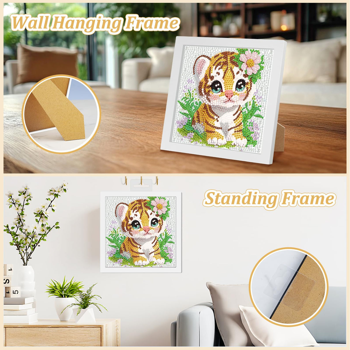SENQAO Tiger Diamond Art Kit for Adults with Frame Art and Crafts for Adults Ages 6-8 -10-12 Easy to DIY Diamond Art for Adults and Adult Beginners Home Wall Decoration 7.1x7.1inch SENQAO