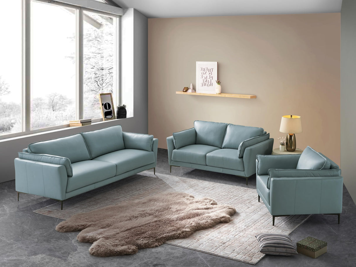 Acme Mesut Leather Upholstered Loveseat in Light Blue and Black Acme