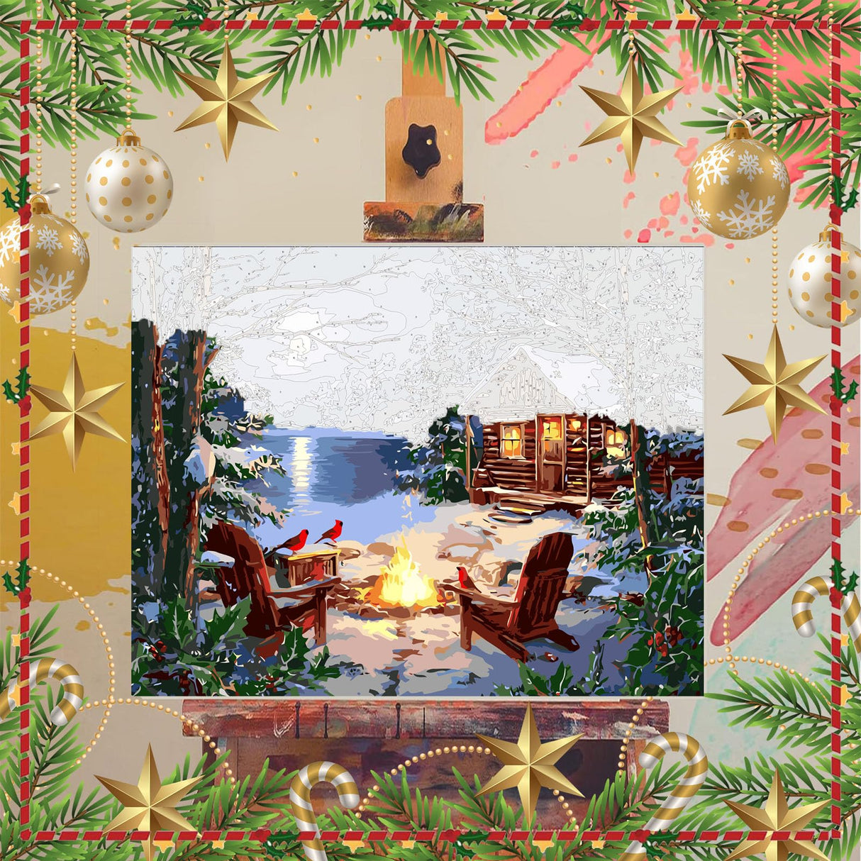 xackcme Lake Paint by Numbers for Adults, Winter Scenery Paint by Number on Canvas Without Frame, DIY Snow Landscape Oil Painting for Gift Home Wall Decor (16x20 inch) xackcme