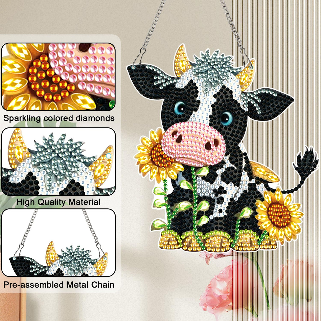 Diamond Art Painting Hanging Pendant DIY Cow 5D Special Shape Crystal Diamond Art Partial Mosaic Making Craft Wreath Ornaments, Christmas Ornaments Home wall decor window decoration Handmade Gift MVVMTOP
