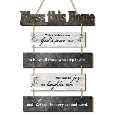 Xuhal Bless This Home Wall Decor Religious House Warming Gift Farmhouse Wooden God Sign Wood Rustic Blessing Plaque for Bedroom Living Room Kitchen Wall Art(Gray White)