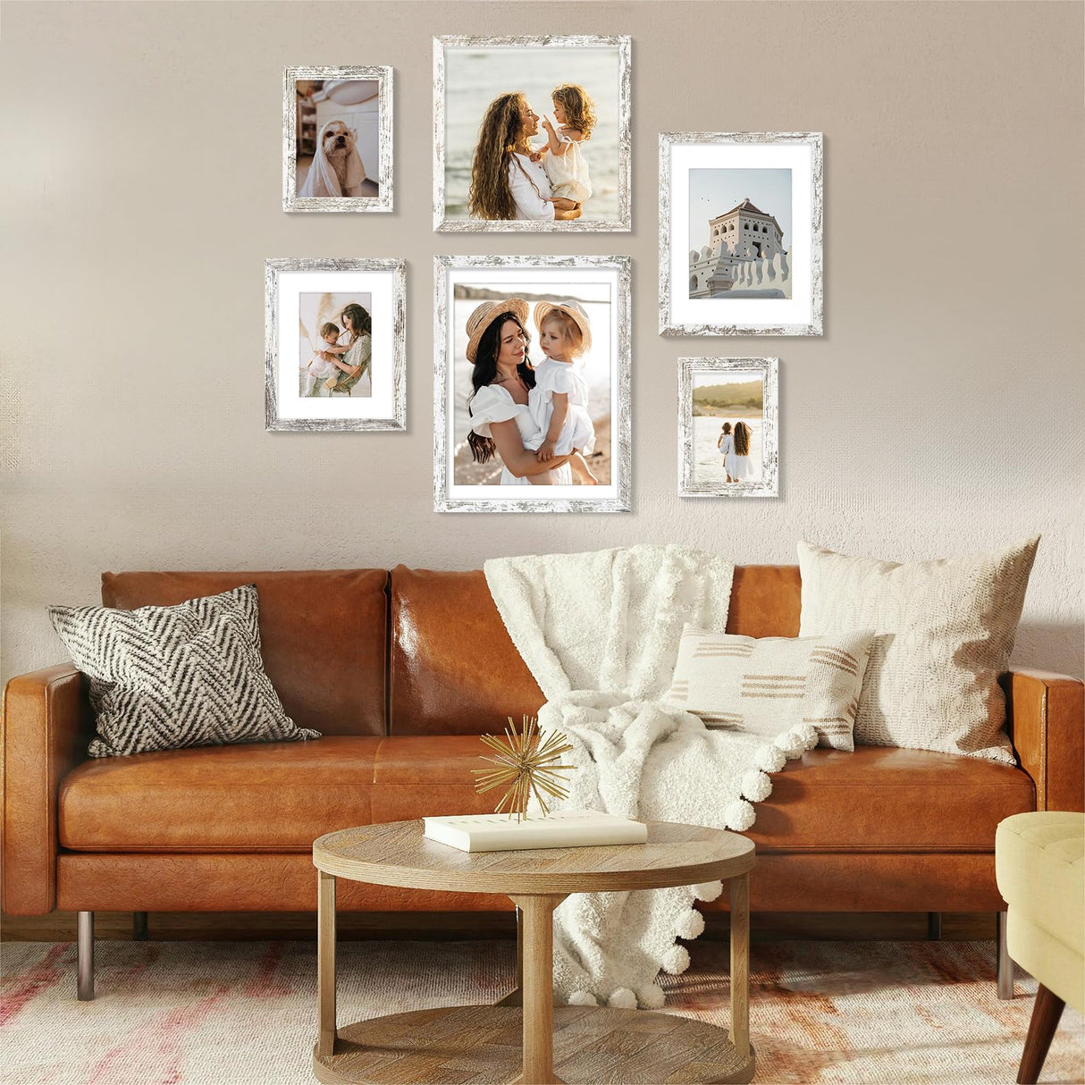 Vittanly 11x14 Picture Frame, Display Pictures 8x10 with Mat or 11x14 without Mat, Rustic Photo Frame for Wall Mounting, Distressed White, 1 Pack Vittanly