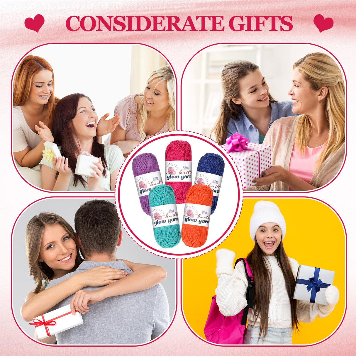 WILLBOND 5 Rolls Glow in The Dark Yarn Luminous Crochet Yarn for Crocheting DIY Knitting Glow Fingering Sewing Supplies for Arts Crafts Sewing Party Supplies, 54.7 yd Per Roll (Elegant Colors) WILLBOND