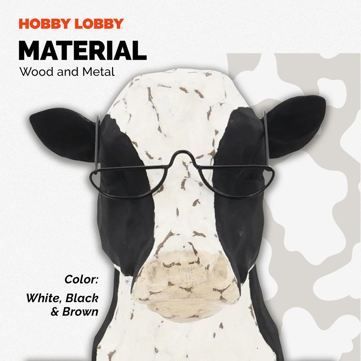 Black & White Sculptureative Cow Head Wearing Glasses – Distressed Faux Taxidermy – Wood & Metal Animal Sculpture – Country Western Themed Party Decorations – Farmhouse Style Decor for Home & Office Hobby Lobby