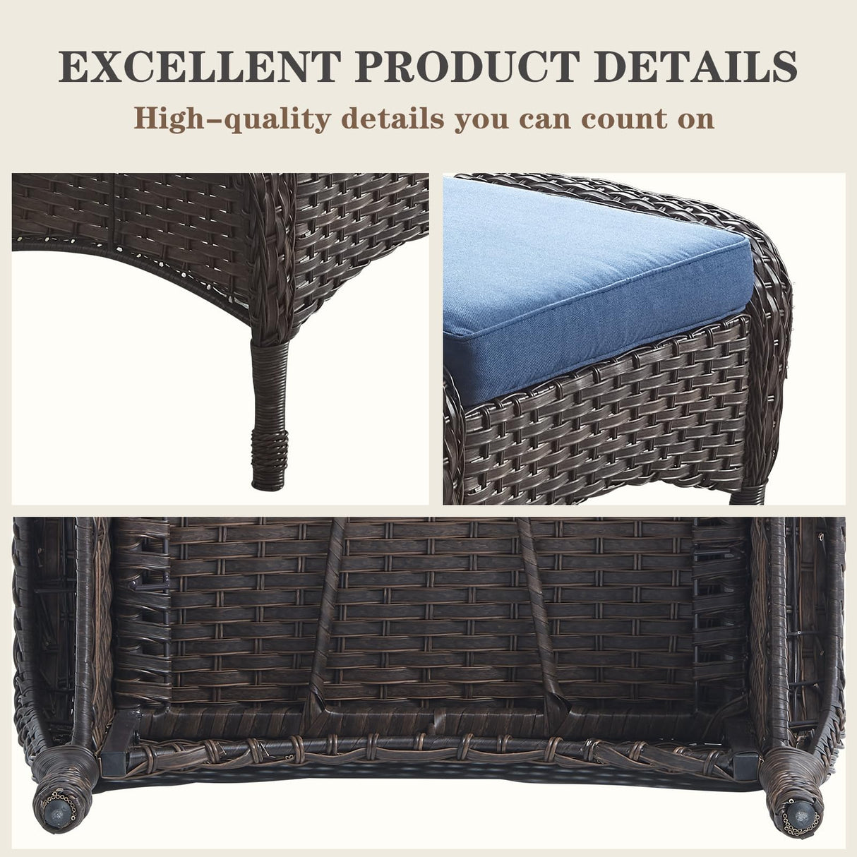 Belord Outdoor Ottomans for Patio Foot Rest - 25 Inch PE Wicker Foot Stool Set of 2 with Removable Cushions for Patio Furniture Sets,All Weather Rattan Ottoman for Balcony Deck Backyard Brown Belord