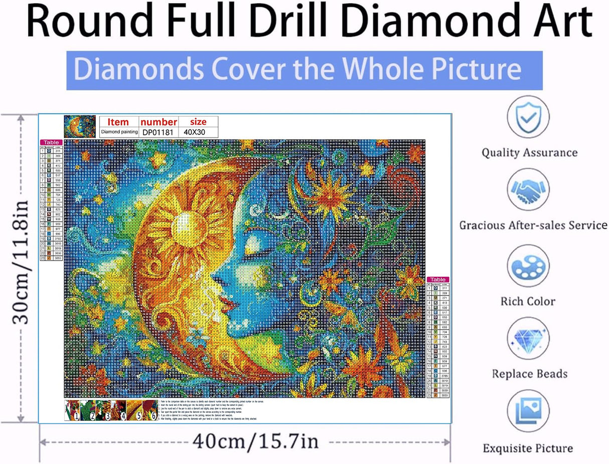 RYMILIE Sun and Moon Diamond Art Painting Kits for Adults-Round Full Drill Diamond Painting Kits for Beginners-DIY 5D Diamond Gem Art Kits for Adults for Gift Home Wall【15.7x11.8 inch】 RYMILIE