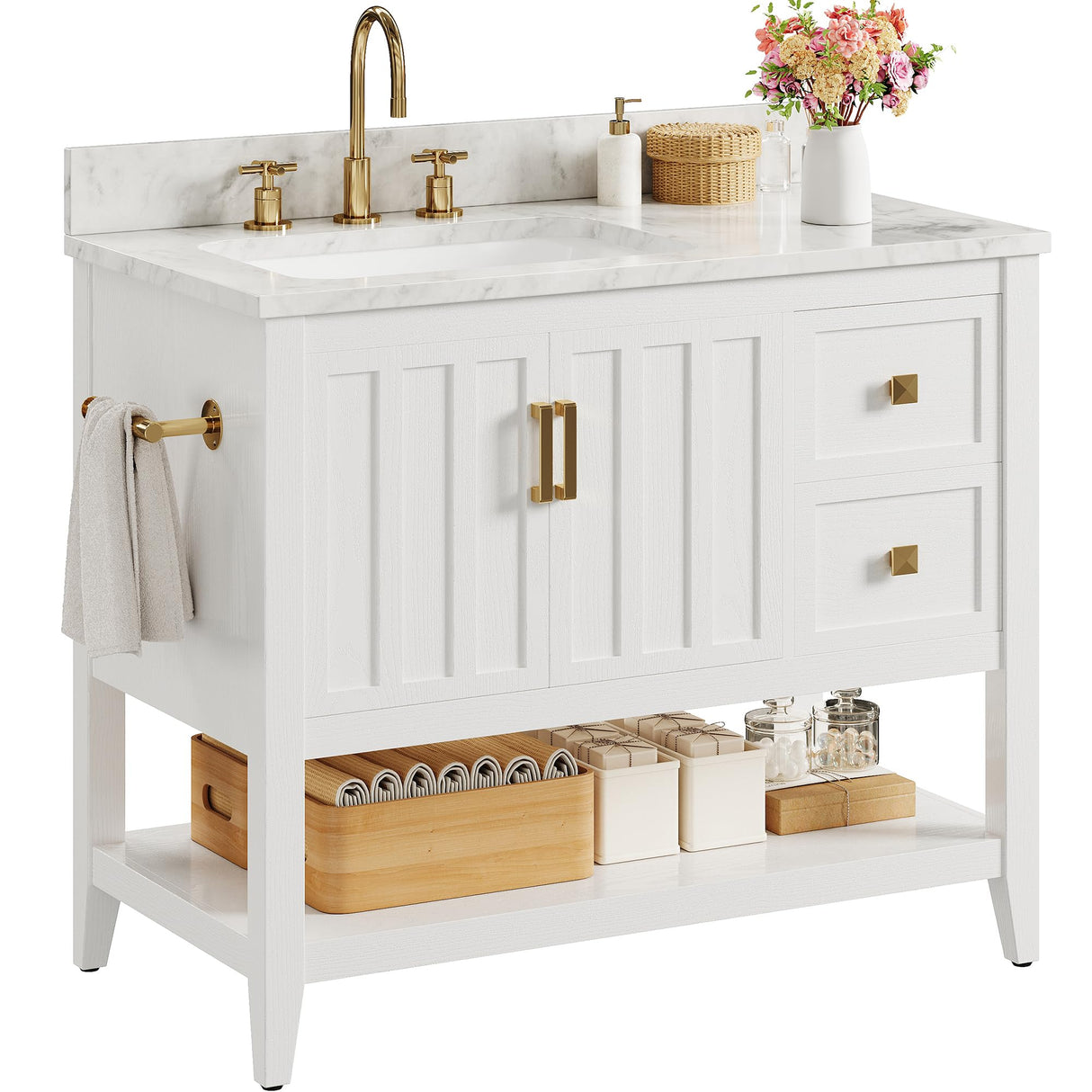 IRONCK Bathroom Vanity with Sink, 36" Farmhouse Bathroom Cabinet with 2 Drawers & Storage for Guest Baths Master Suites or Rental Units IRONCK