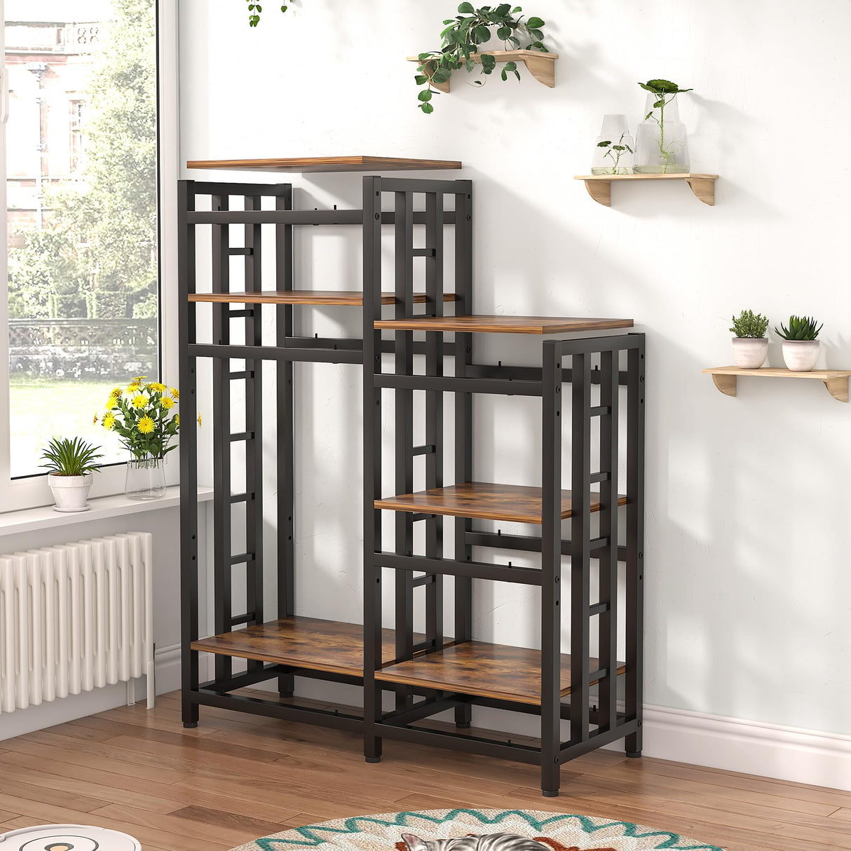 YCHF 6-Tier Kitchen Bakers Rack, Utility Storage Shelf, Mini Fridge & Microwave Oven Stand Table, Coffee Bar, Adjustable Kitchen Shelves Freestadning for Kitchen Home Office YCHF