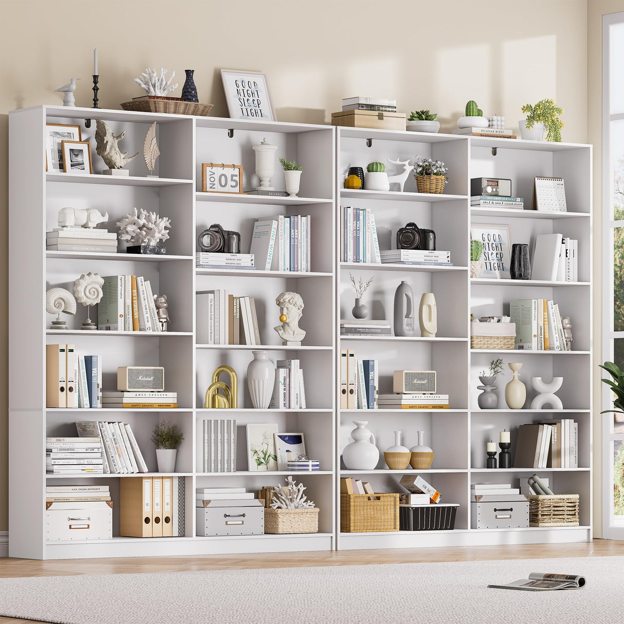 White Bookcase with 24 Open Shelves, 6 Tier Large Bookshelves, 70.8 Inch Tall Bookshelf and Bookcases for Living Room, Bedroom, Home Office Library Odeekea