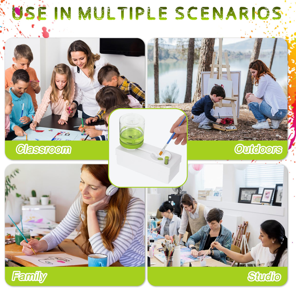 2024 All in 1 Upgraded Paint Brush Cleaner: Paintbrush Cleaners Tool Paint Brush Rinser Paint Water Dispenser Painting Station for Acrylic, Watercolor, Oil Paint(Give 4 Pen & Pen holder & paint tray) Kairsya