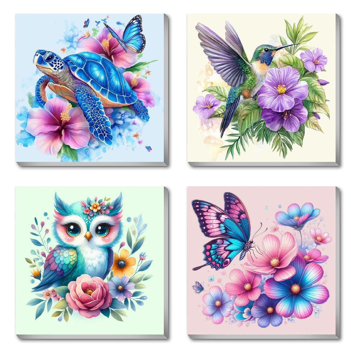 Canrichshop 4 Pack Framed Paint by Numbers Kit for Adults Beginner & Ages Over 12,Animals Paint by Number Kits, DIY Number Painting for Adults Flowers for Decor Present 8X 8 inch Canrichshop