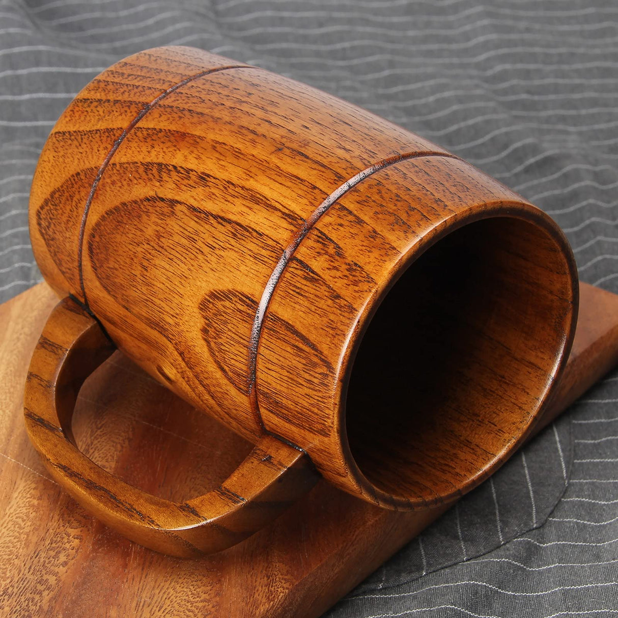 18 oz Large Wooden Beer Mug Best Wood Drinking Cup Wooden Tankard Beer Glass Stein Cup Barrel Mug for Men Women Coffee Mug Man Gift Unique Viking Mug Ayiaren