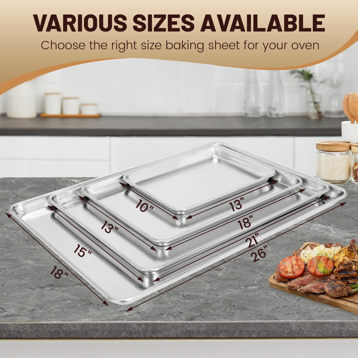 BIEAMA 6 Pack Half Size Baking Sheet Pan Aluminum Commercial Pan for Oven Freezer Bakery Hotel Restaurant 13" × 18" BIEAMA