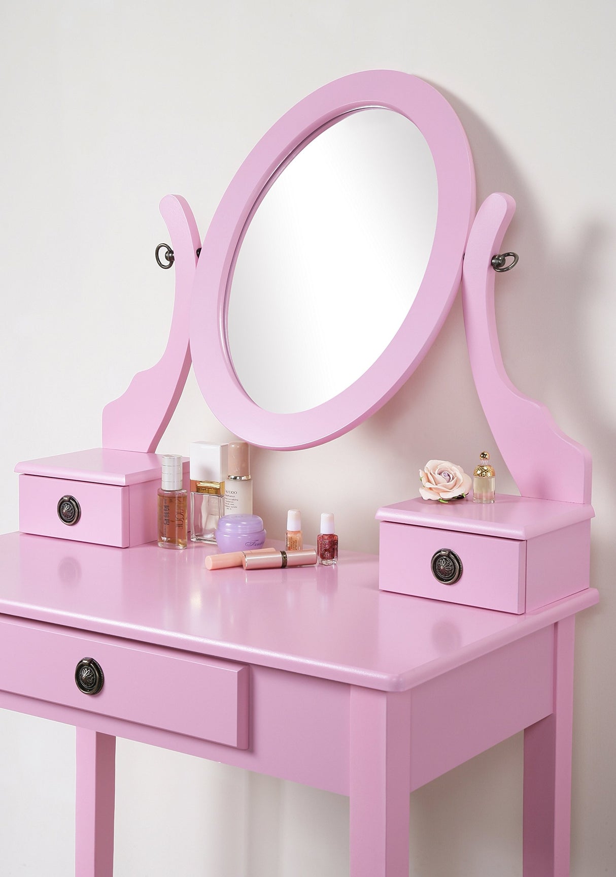 Roundhill Furniture Moniys Moniya Pink Wood Makeup Vanity Table and Stool Set Roundhill Furniture