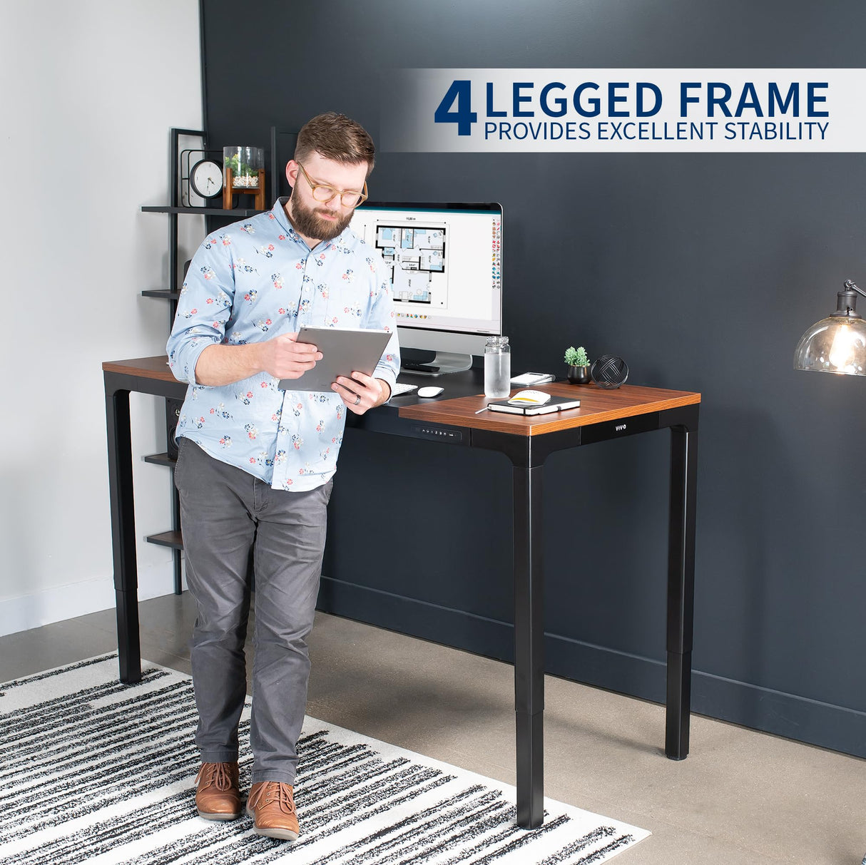 VIVO Premium Electric 71 x 30 inch Height Adjustable Memory Stand Up Desk, Black 4-Leg Quad Motor Frame, Black and Dark Walnut Table Top, DESK-KIT-F10BD VIVO