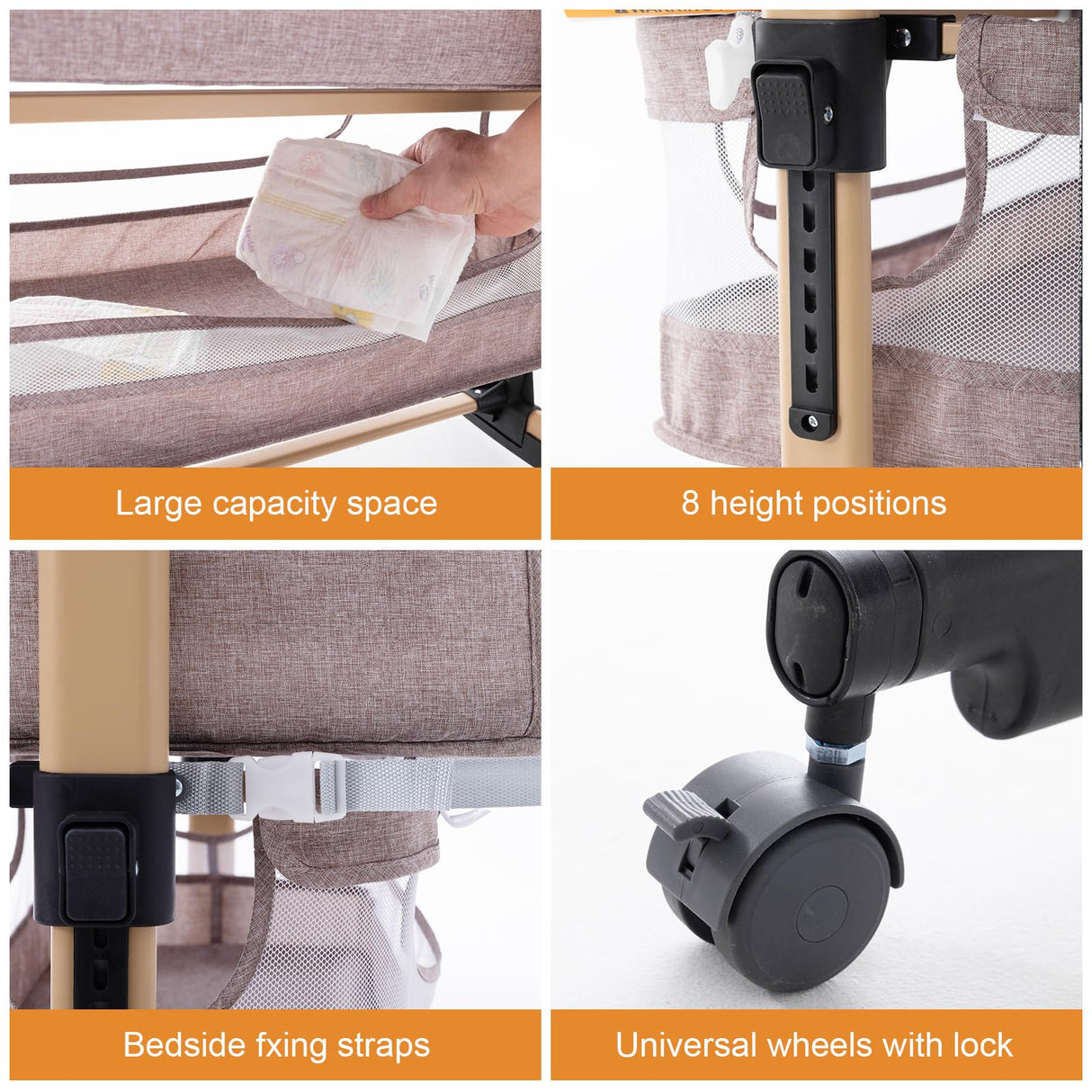 Baby Crib,3 in 1 Baby Bassinet Bedside Crib Adjustable Portable Bed for Infant,Baby Newborn Must Have Bed,Khaki Soobaby