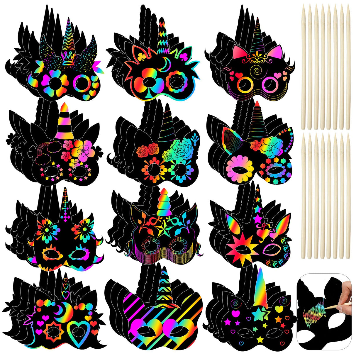 48 Pcs Unicorn Scratch Cards for Kids Rainbow Spring Scratch Crafts 12 Styles Scratch Off Unicorn Party Favors for DIY Crafts Home Decoration Art Project Games Sratte