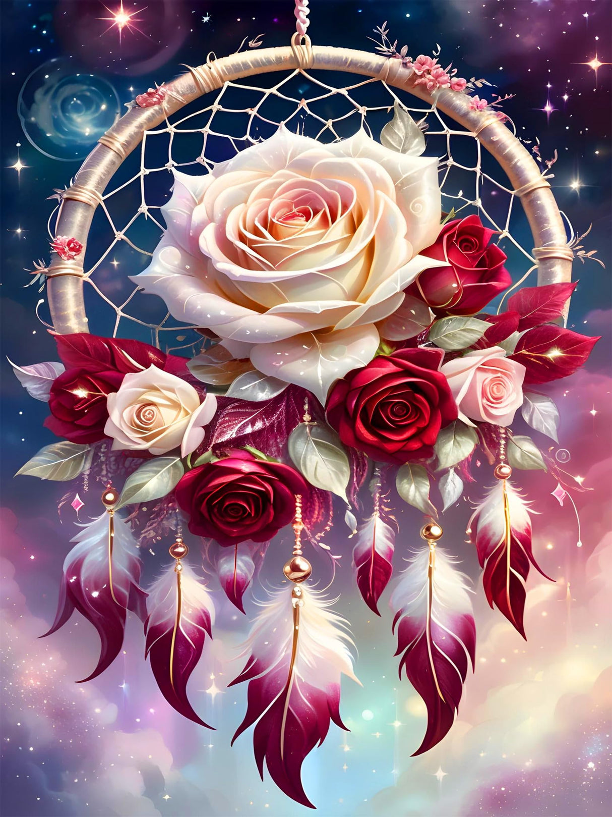 ijbnhd Rose Dream Catcher Diamond Painting Art Kit for Adults Rose Diamond Art Painting for Beginners Full Drill Round Gem Art Painting for Crafts Home Wall Decor Gift 12x16inch ijbnhd