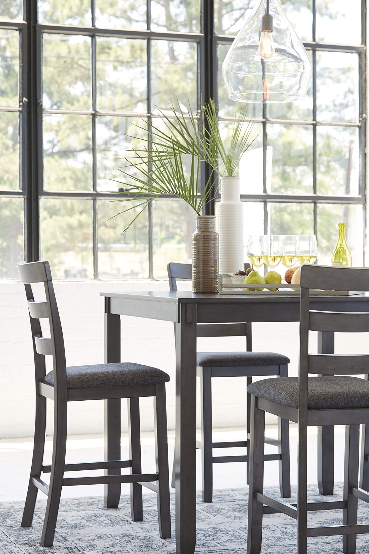 Signature Design by Ashley Bridson 5 Piece Counter Height Dining Room Set, Includes Table & 4 Bar Stools, Gray Signature Design by Ashley