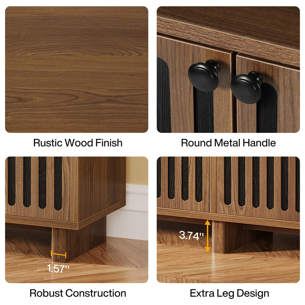 Tribesigns Sideboard Buffet Cabinet, 55-inch Farmhouse Kitchen Storage Cabinet with 4 Doors and Adjustable Shelves, Wood Credenzas Coffee Bar Cabinet for Living Room, Dining Room, Rustic Brown Tribesigns