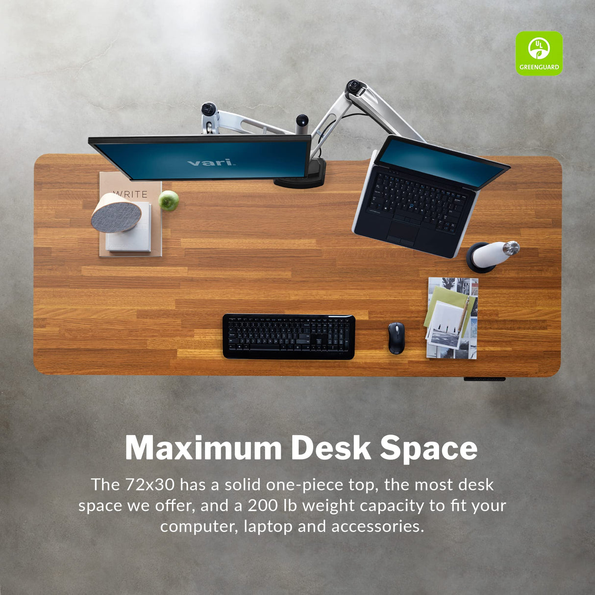 Vari Electric Standing Desk - Varidesk Height Adjustable Sit/Stand Desk - Dual Motor with Memory Presets, Stable T-Style Legs - Gaming or Home Office Workstation - 72”x30”, Butcher Block Vari