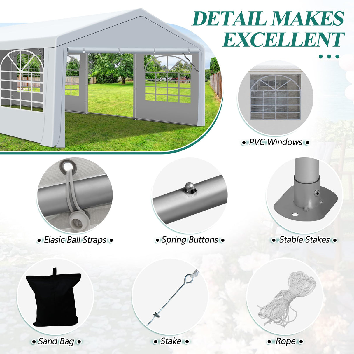 GARTOO 20' x 30' Canopy Party Tent & Carport - Heavy Duty Outdoor Wedding Gazebo with 4 Sand Bags, Event Shelter Canopy for Outdoor Event, Wedding, Birthday Party GARTOO
