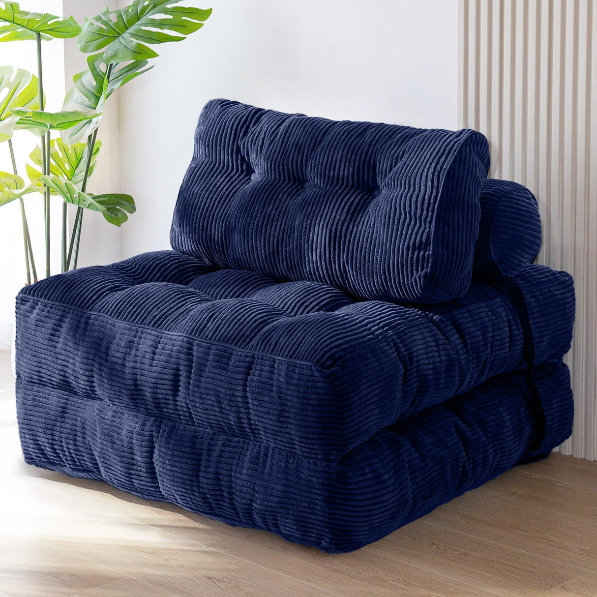 MAXYOYO Folding Sofa Bed, Convertible Sleeper Chair with Pilow Foldable Matress with Back Support, Portable Fold Out Chair Bed Comfy Floor Sofa Lounge for Living Room Bedroom, Navy, Single MAXYOYO