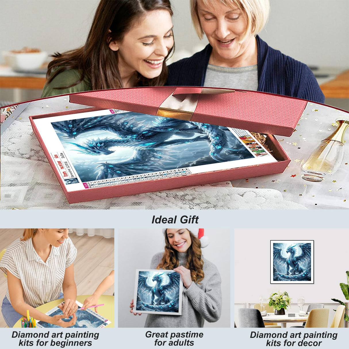 SJUTOUCI Ice Dragon Diamond Art Kits for Adults, Diamond Painting Kits for Beginners, 5D Round Diamond Dots Gem Craft Art Home Wall Decor 12x12 inch SJUTOUCI