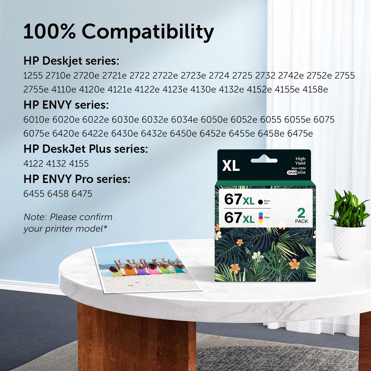 67XL Printer Ink Replacement for HP 67 Ink cartridges Black/Color Combo Pack Remanufactured for DeskJet 2700 2700e 2755e 2755 4155e Envy 6055e 6055 6000 6400 6455e 6475 6452 6458 (2 Packs) DAM aila